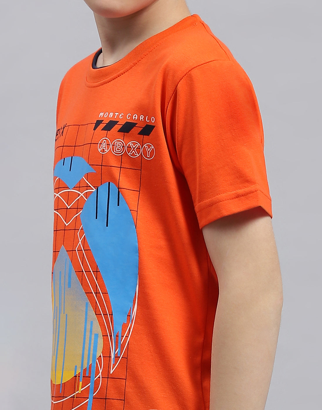 Boys Orange & Navy Blue Printed Round Neck Half Sleeve Bermuda Set