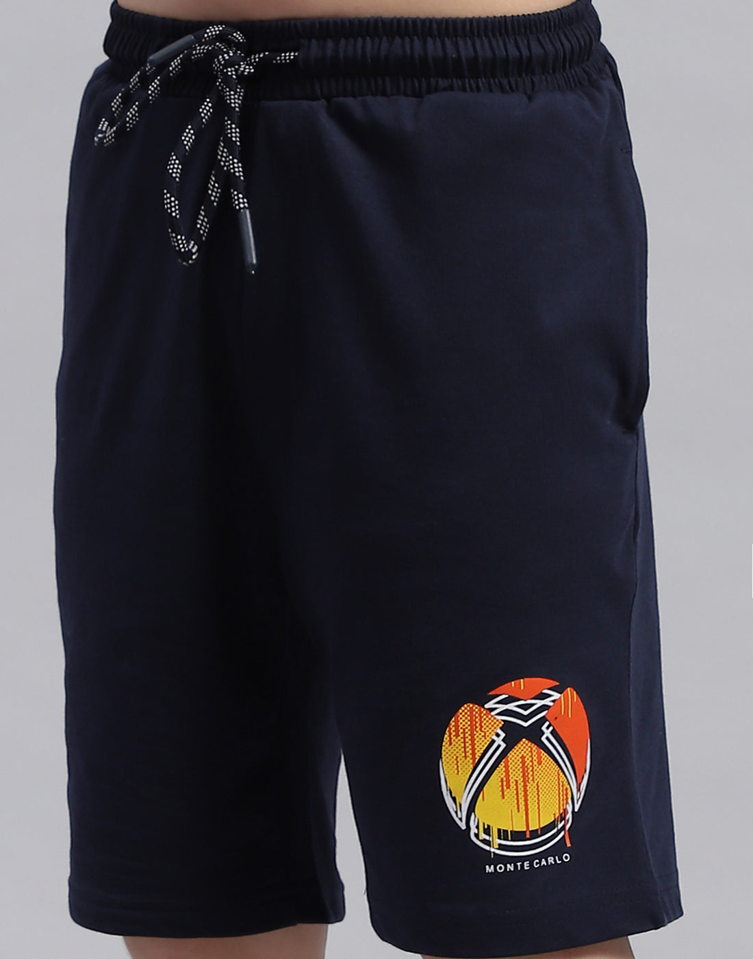 Boys Orange & Navy Blue Printed Round Neck Half Sleeve Bermuda Set