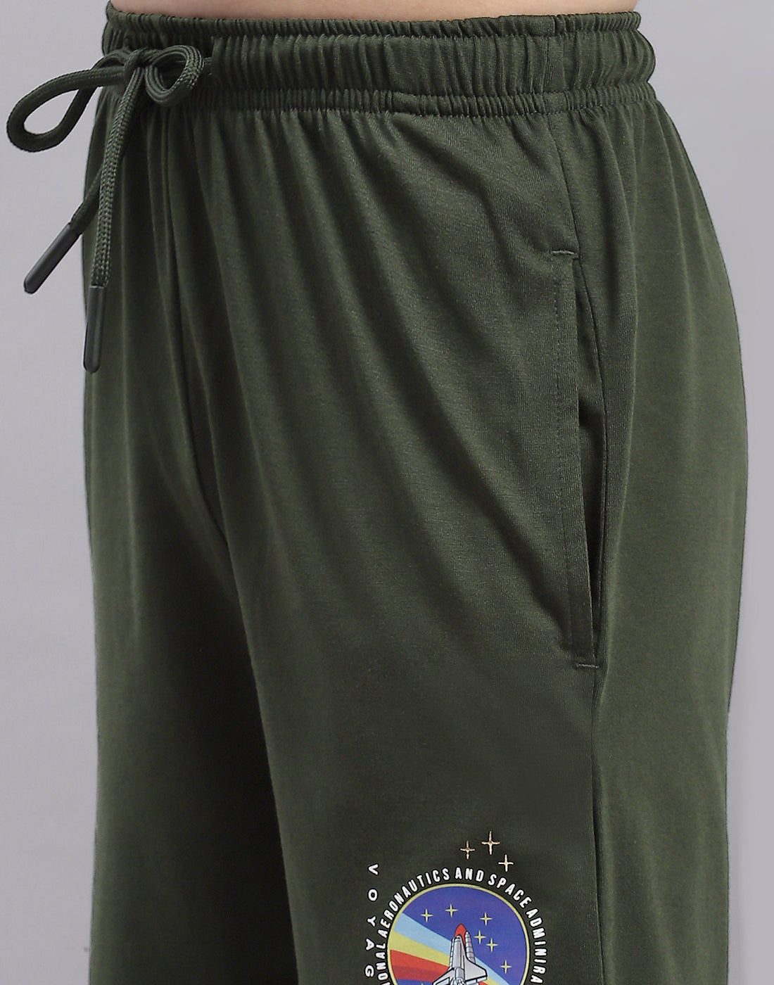 Boys Olive Printed Round Neck Half Sleeve Bermuda Set