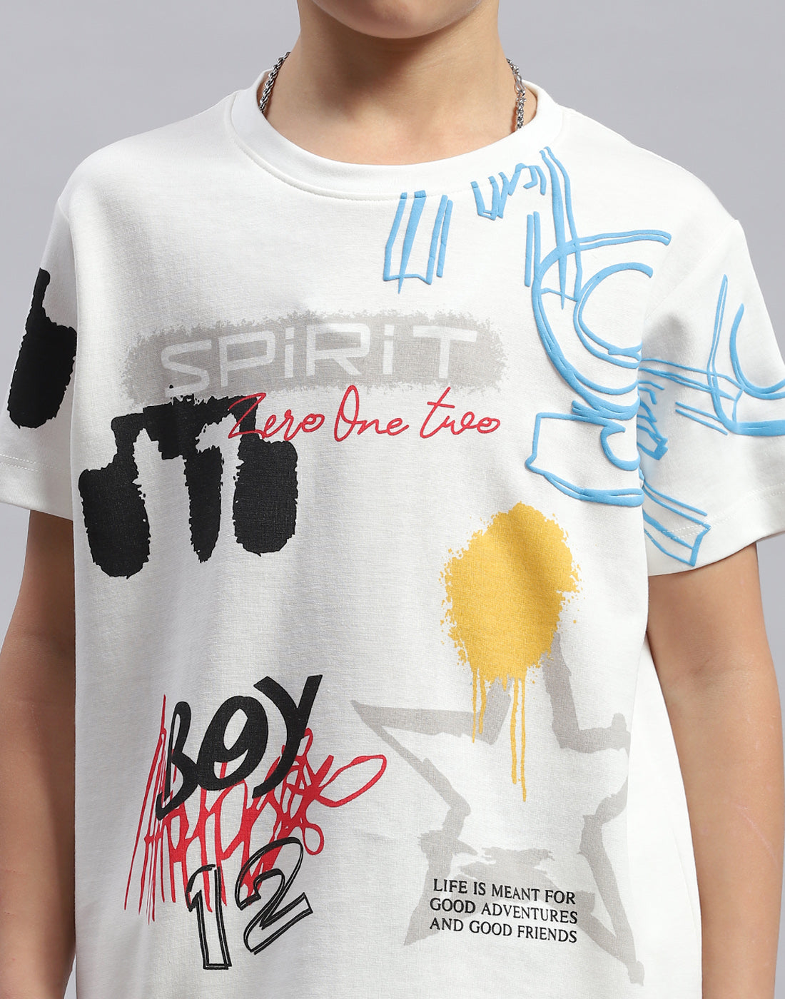 Boys White Printed Round Neck Half Sleeve Bermuda Set