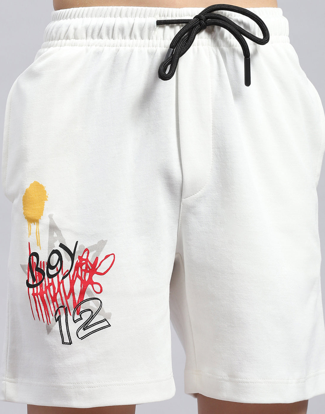 Boys White Printed Round Neck Half Sleeve Bermuda Set