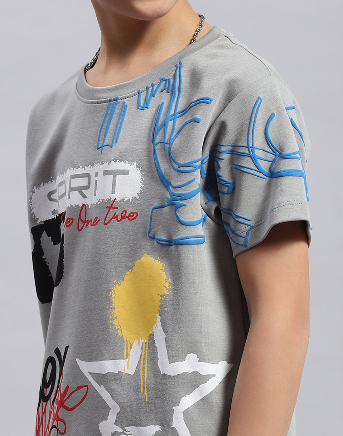 Boys Grey Printed Round Neck Half Sleeve Bermuda Set