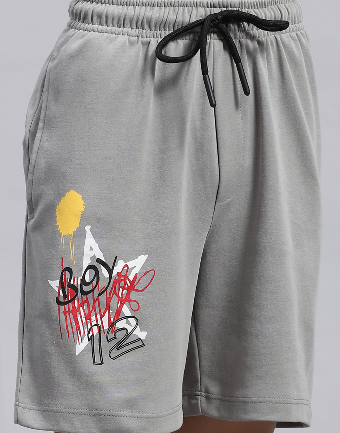 Boys Grey Printed Round Neck Half Sleeve Bermuda Set