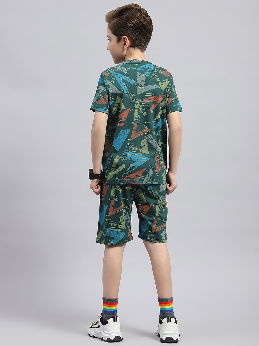 Boys Blue Printed Round Neck Half Sleeve Bermuda Set