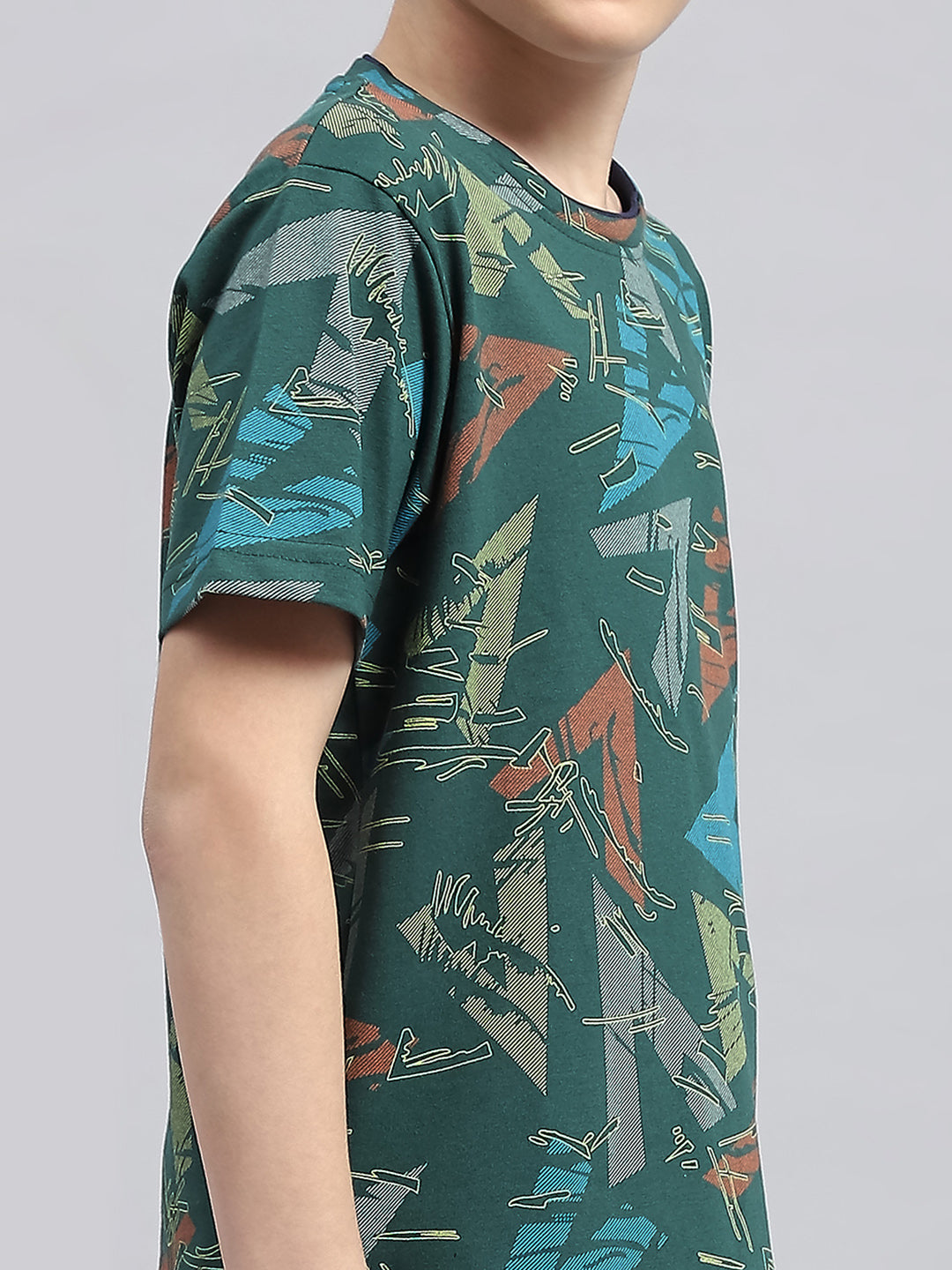 Boys Blue Printed Round Neck Half Sleeve Bermuda Set