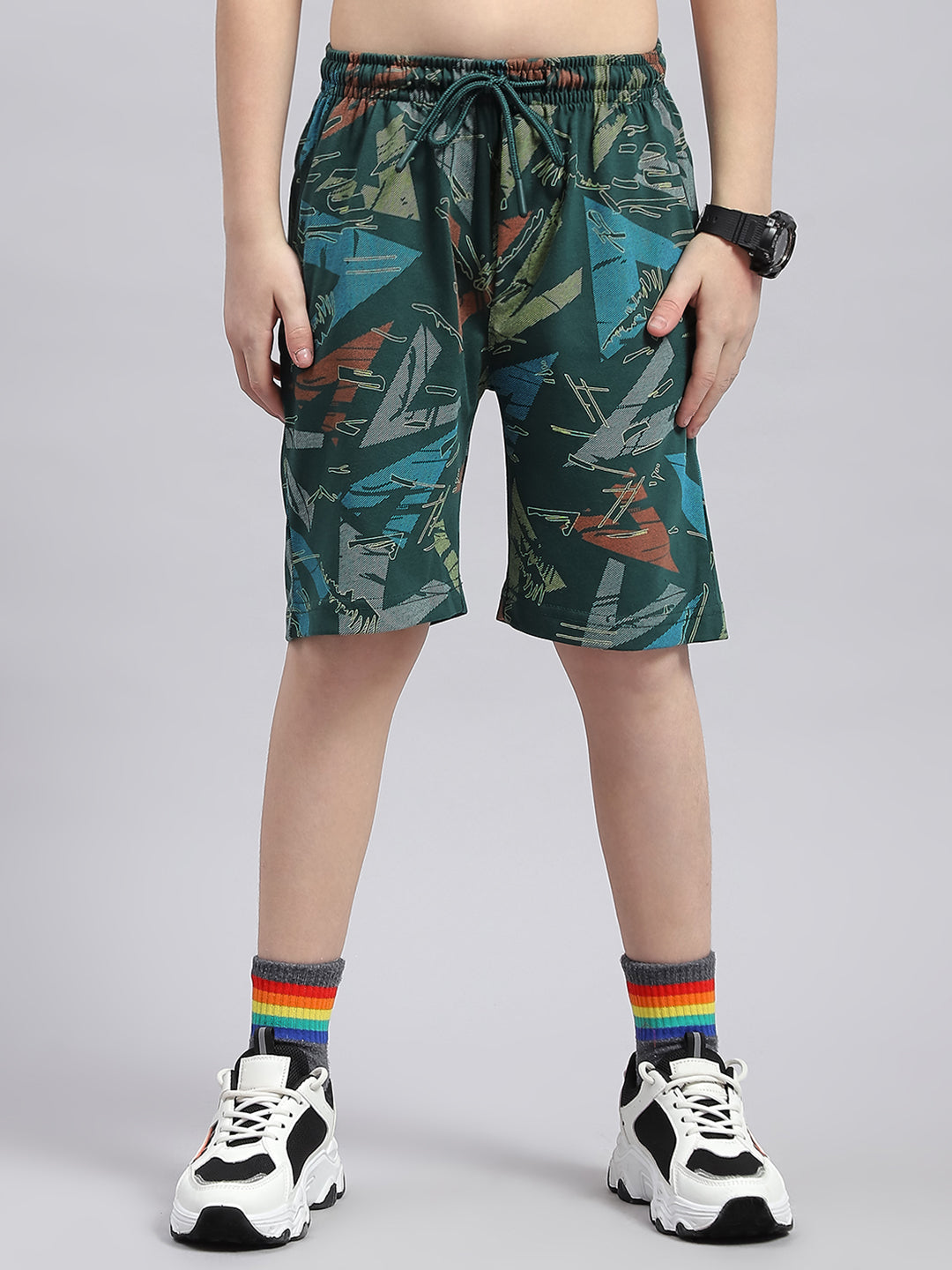 Boys Blue Printed Round Neck Half Sleeve Bermuda Set