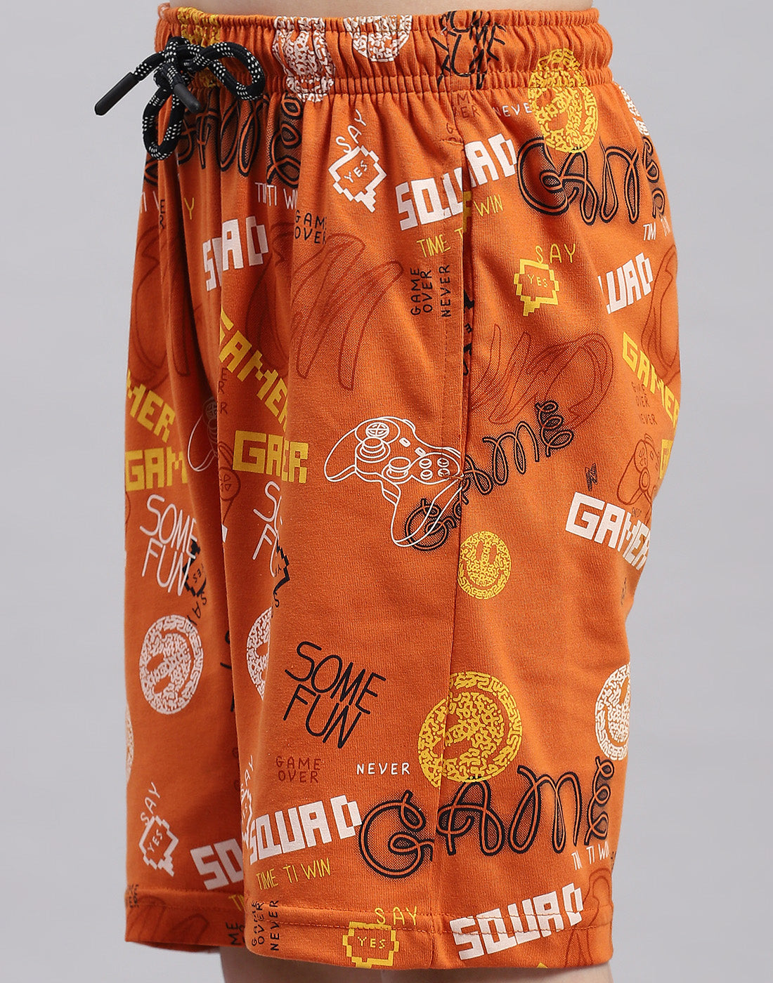 Boys Orange Printed Round Neck Half Sleeve Bermuda Set