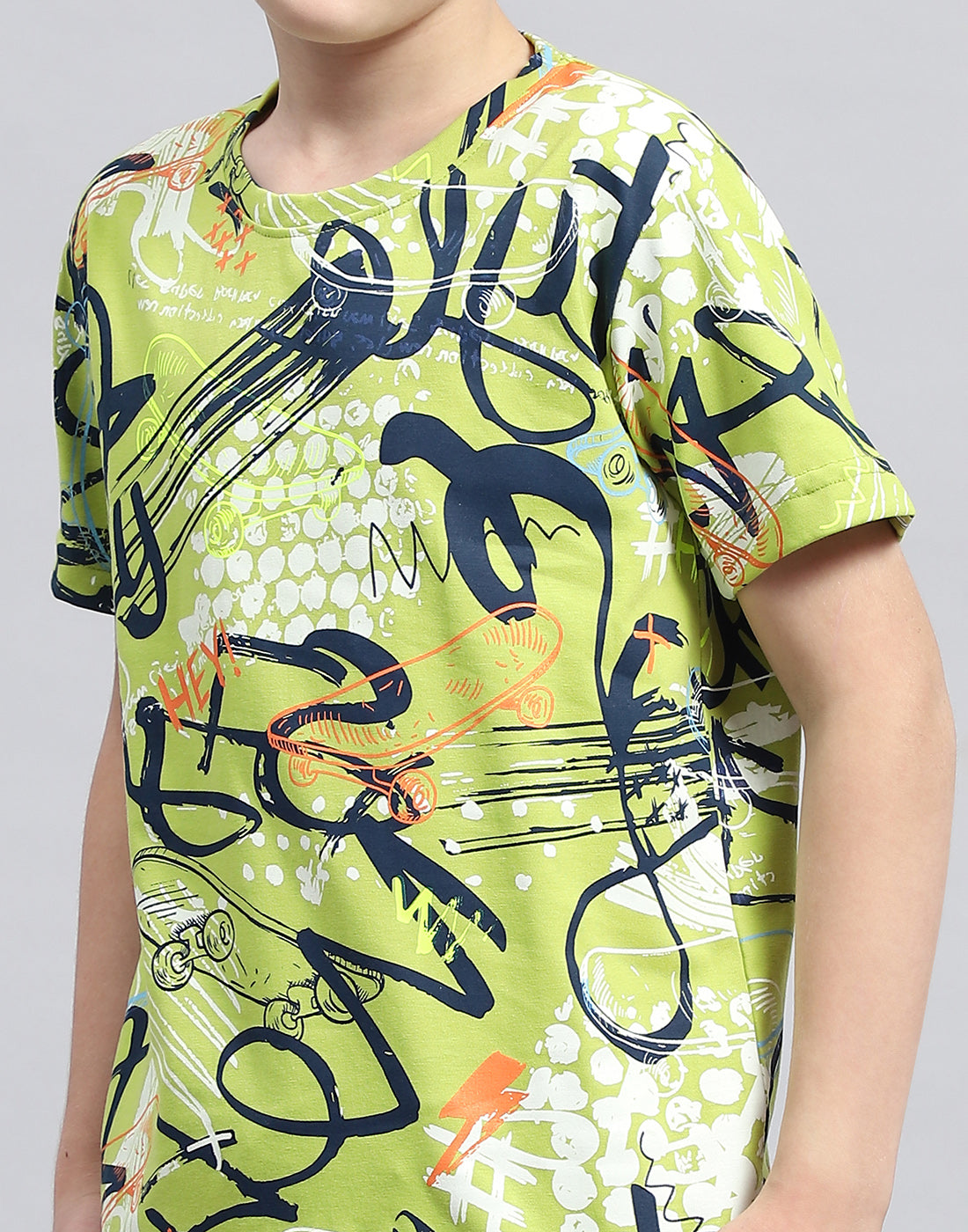 Boys Green Printed Round Neck Half Sleeve Bermuda Set