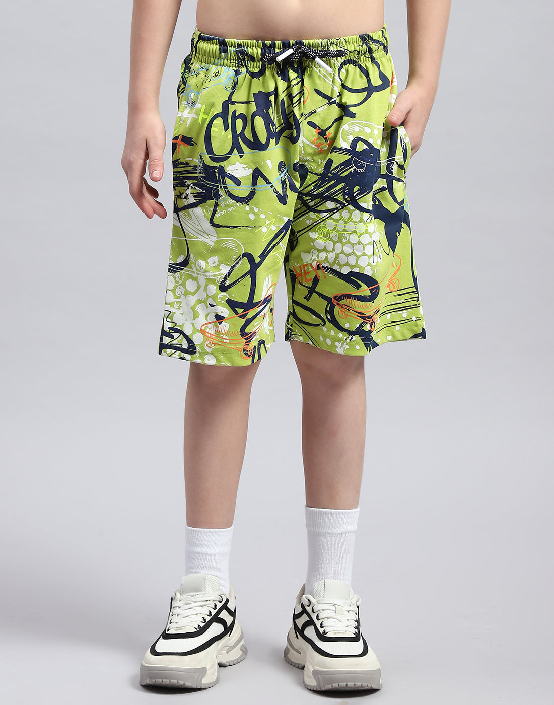 Boys Green Printed Round Neck Half Sleeve Bermuda Set