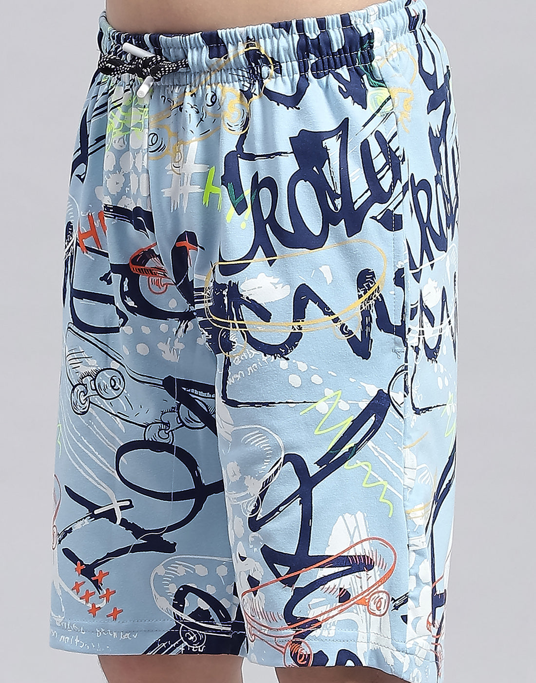 Boys Sky Blue Printed Round Neck Half Sleeve Bermuda Set