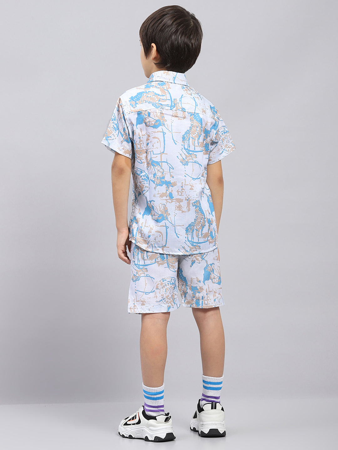 Boys Blue Printed Collar Half Sleeve Bermuda Set