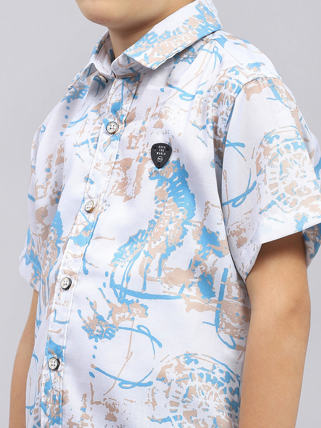 Boys Blue Printed Collar Half Sleeve Bermuda Set