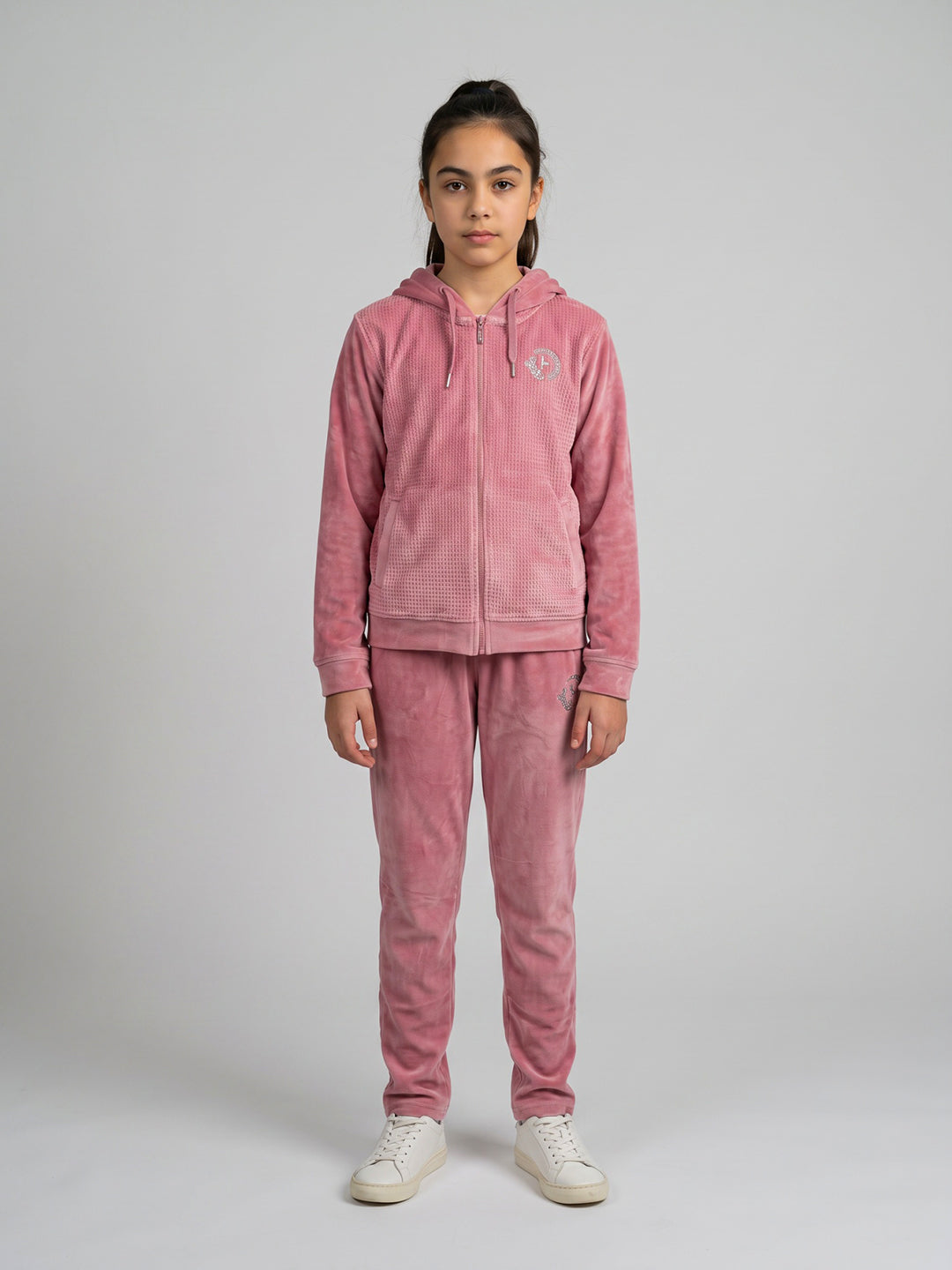 Girls Pink Corduroy Hooded Full Sleeve Cords Set