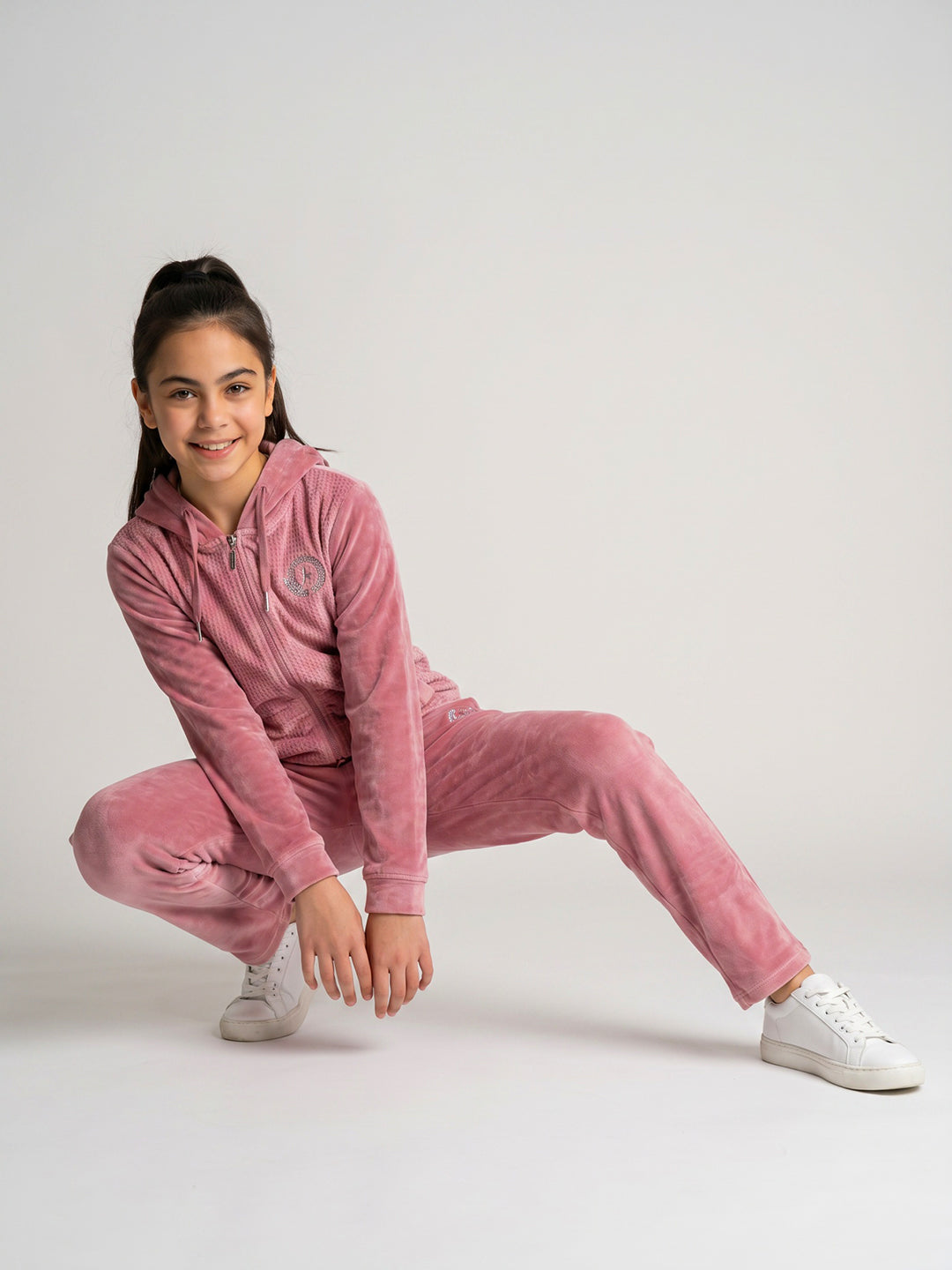 Girls Pink Corduroy Hooded Full Sleeve Cords Set