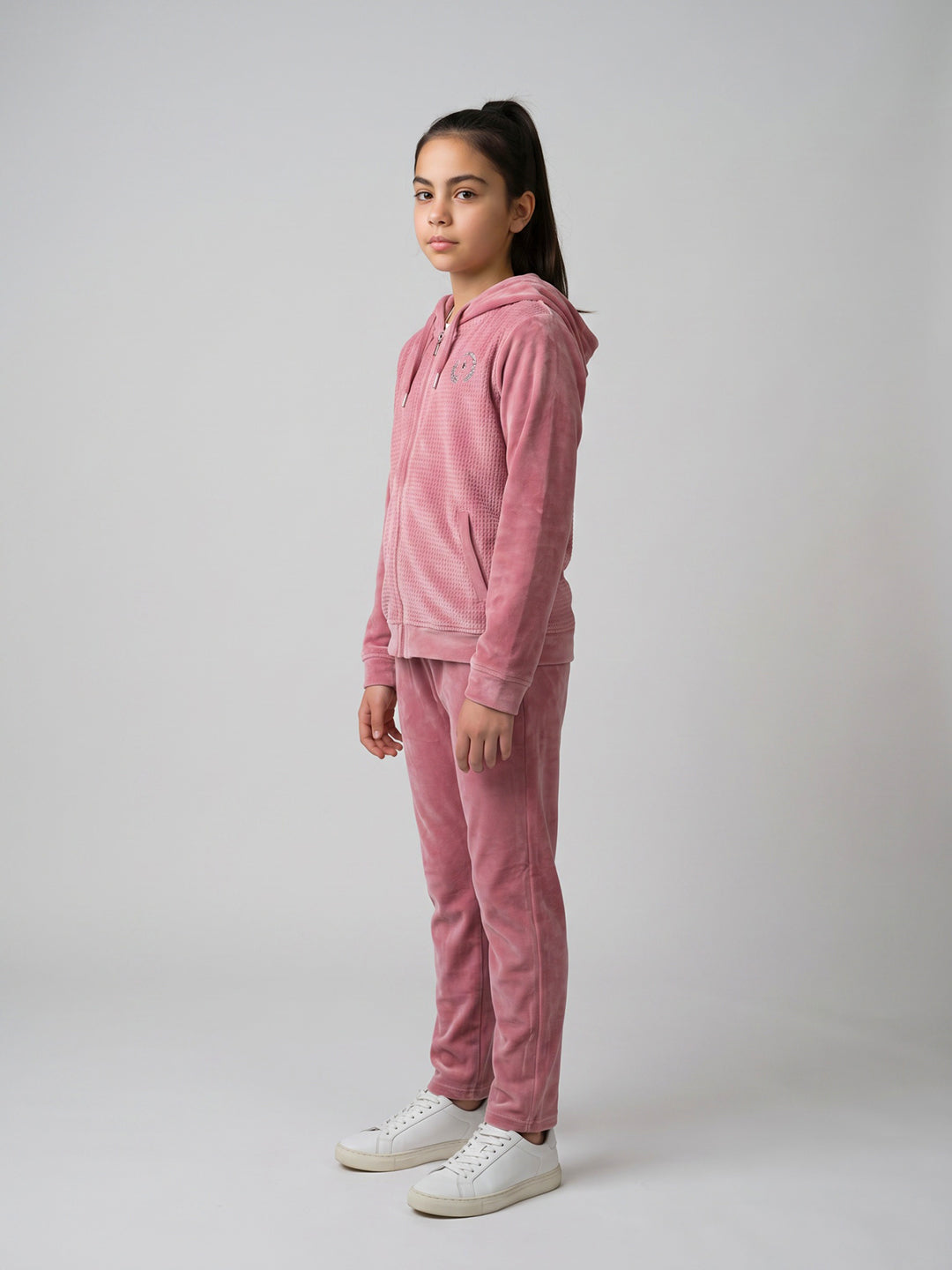 Girls Pink Corduroy Hooded Full Sleeve Cords Set