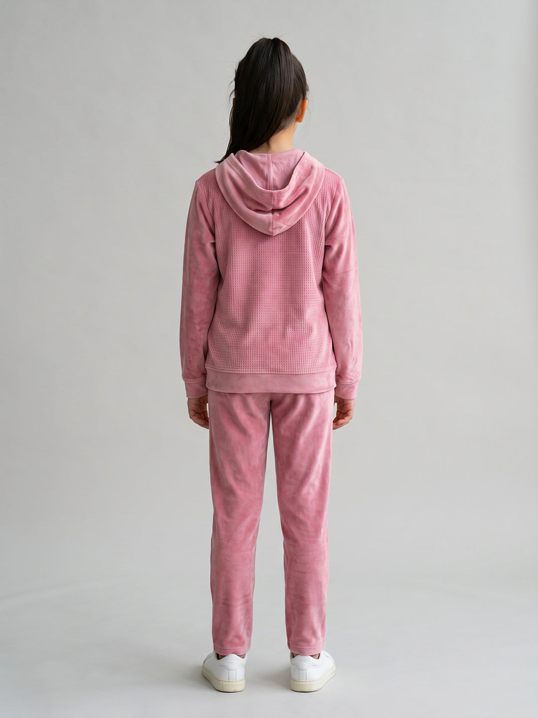 Girls Pink Corduroy Hooded Full Sleeve Cords Set
