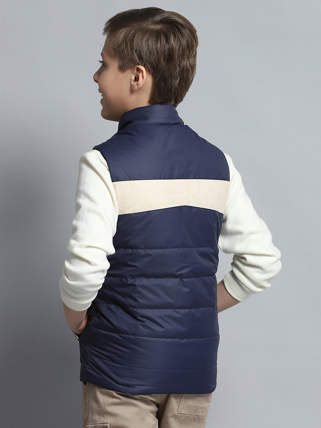 Boys Green Printed Detachable Hood Sleeveless Reversible Jacket