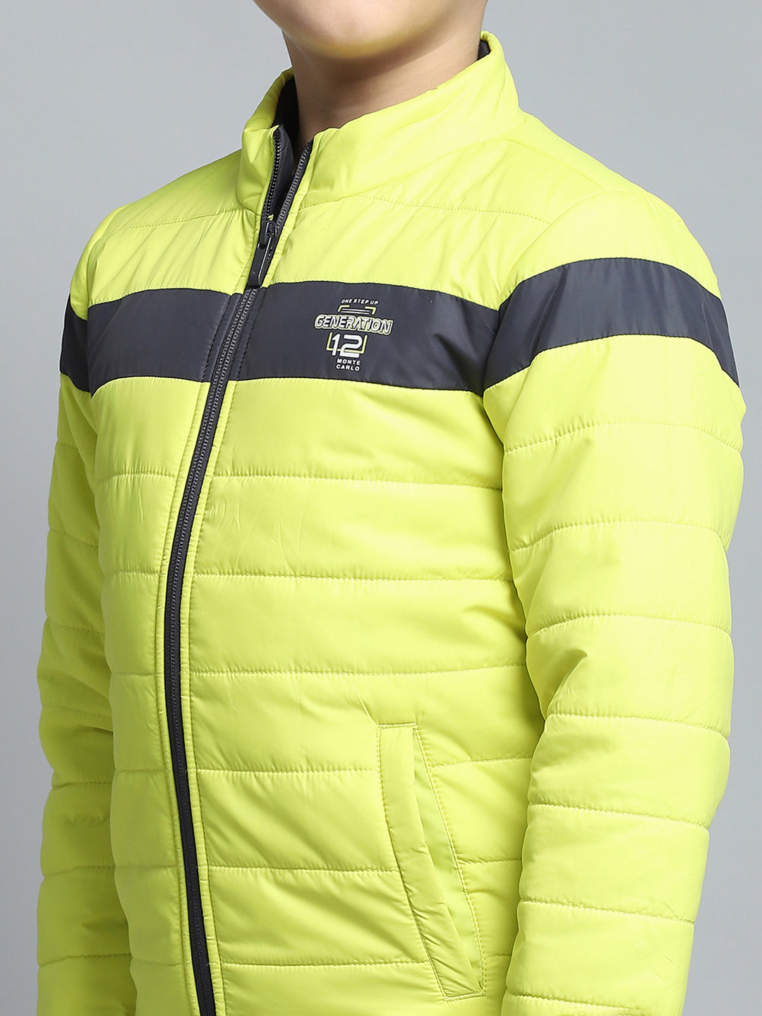 Boys Yellow Printed Mock Neck Full Sleeve Jacket