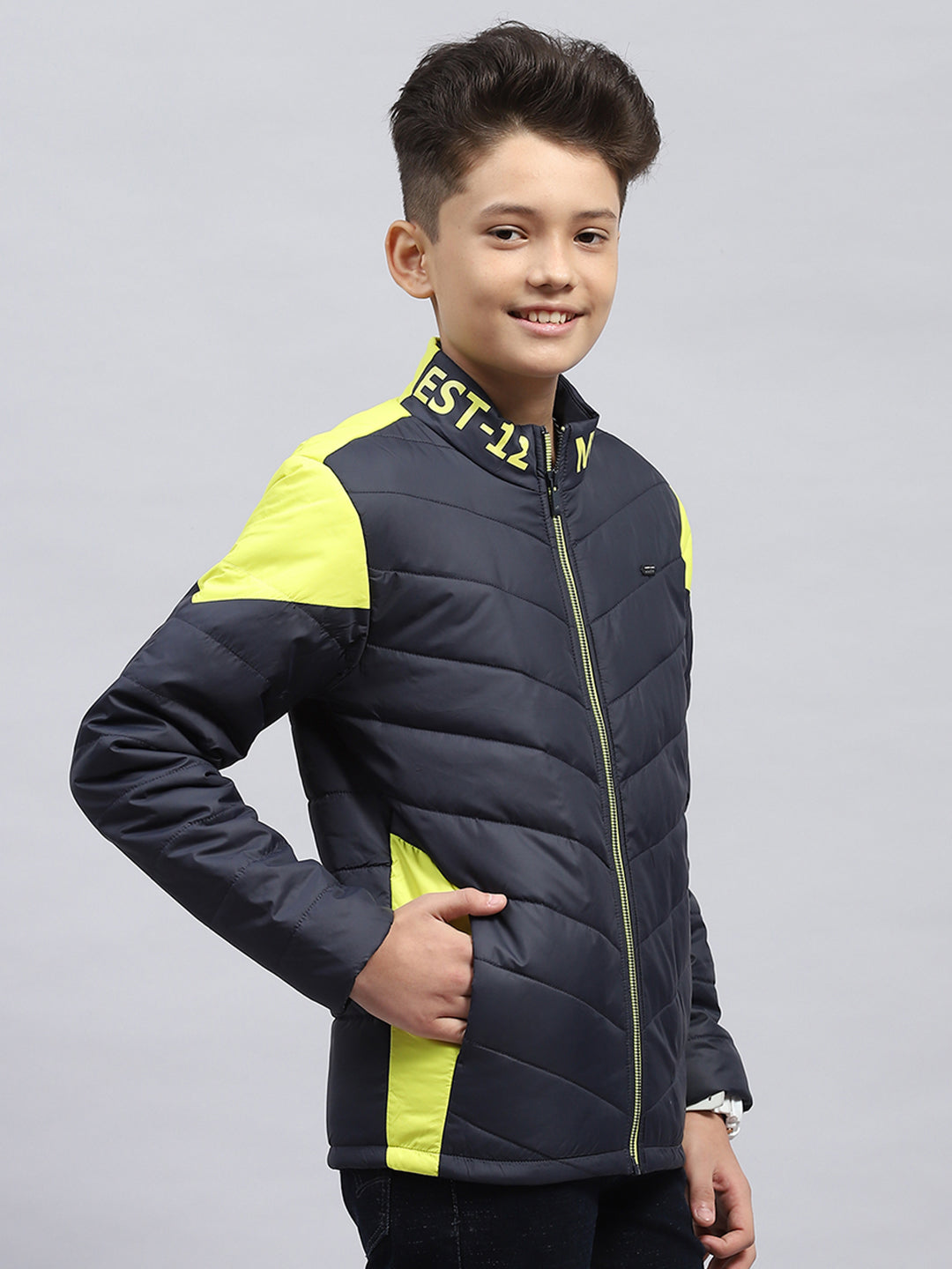 Boys Black Solid Mock Neck Full Sleeve Jacket