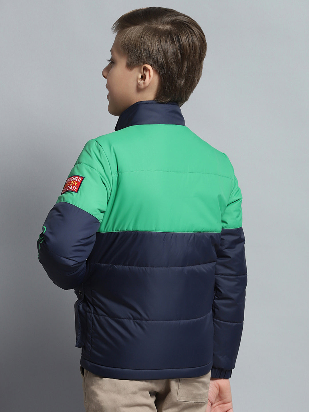 Boys Navy Blue Printed Mock Neck Full Sleeve Jacket