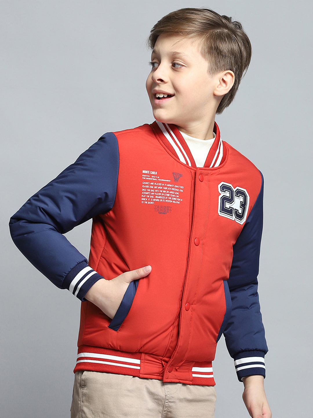 Boys Rust Printed Mock Neck Full Sleeve Jacket