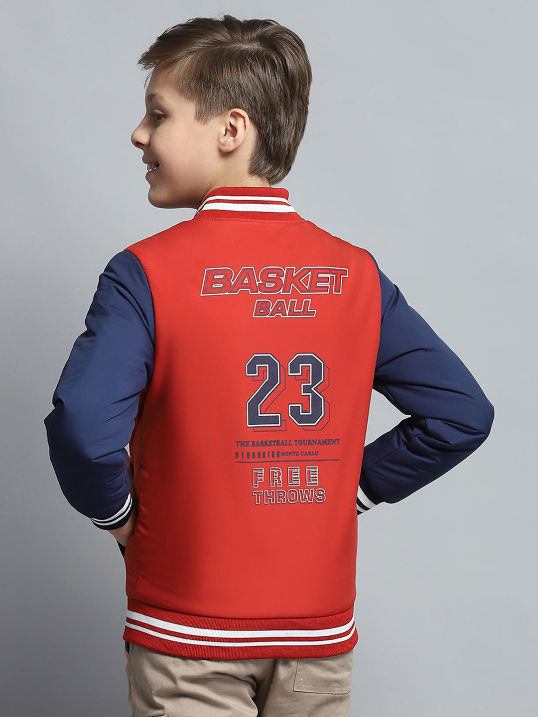 Boys Rust Printed Mock Neck Full Sleeve Jacket