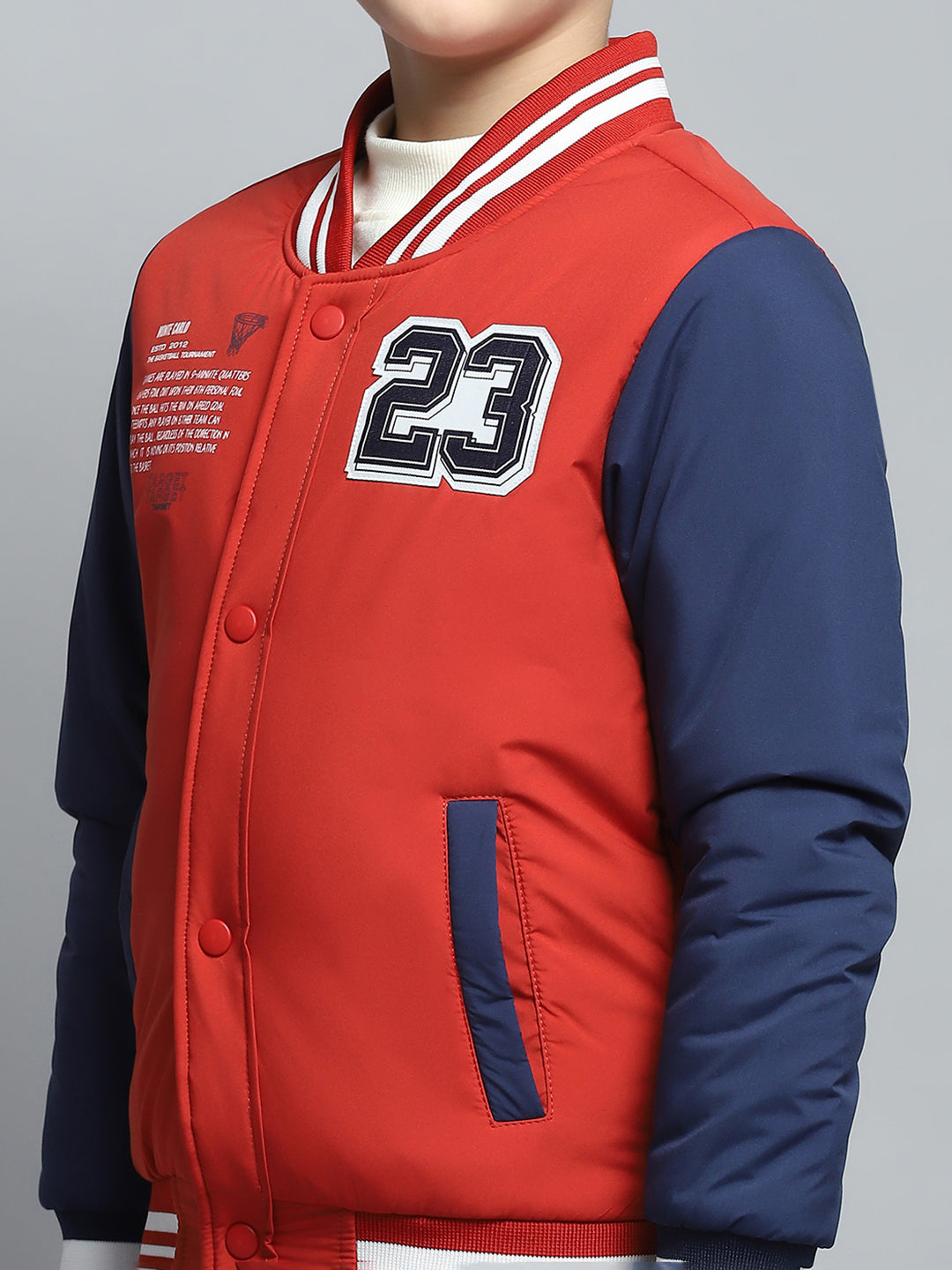 Boys Rust Printed Mock Neck Full Sleeve Jacket