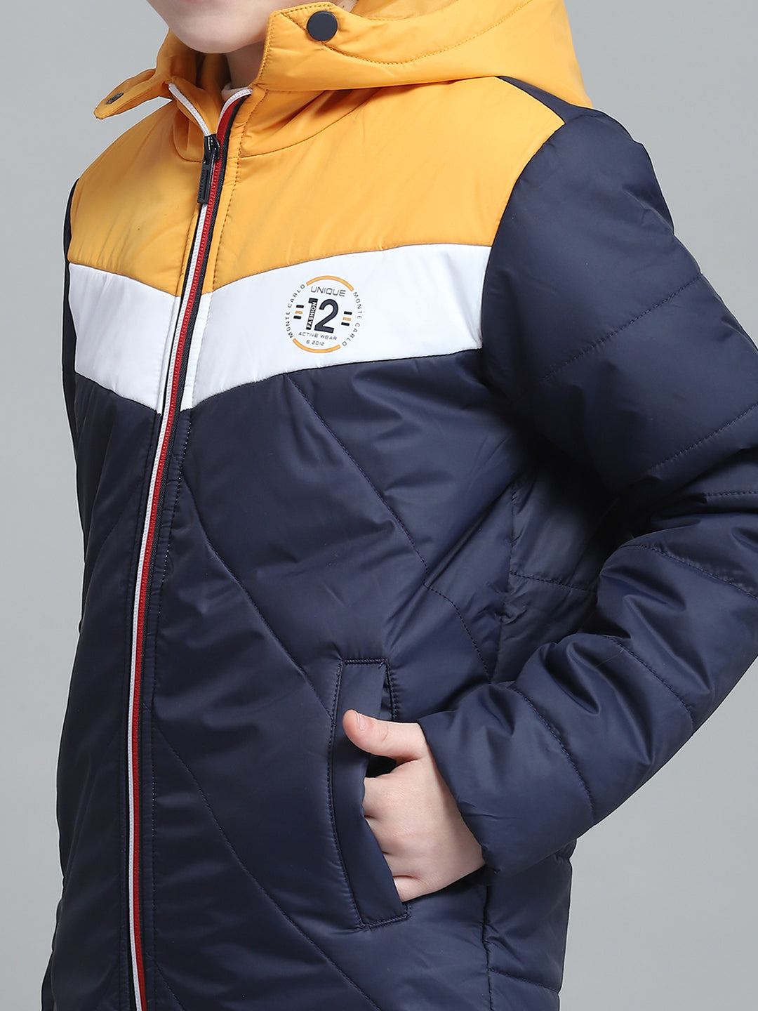 Boys Navy Blue Printed Hooded Full Sleeve Jacket