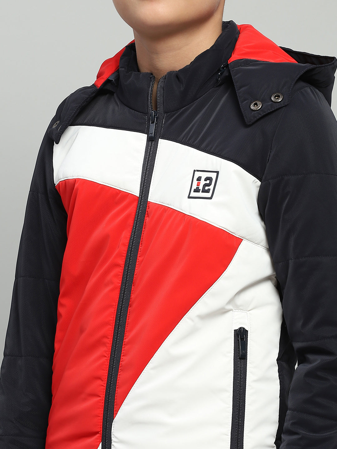 Boys Navy Blue Solid Hooded Full Sleeve Jacket