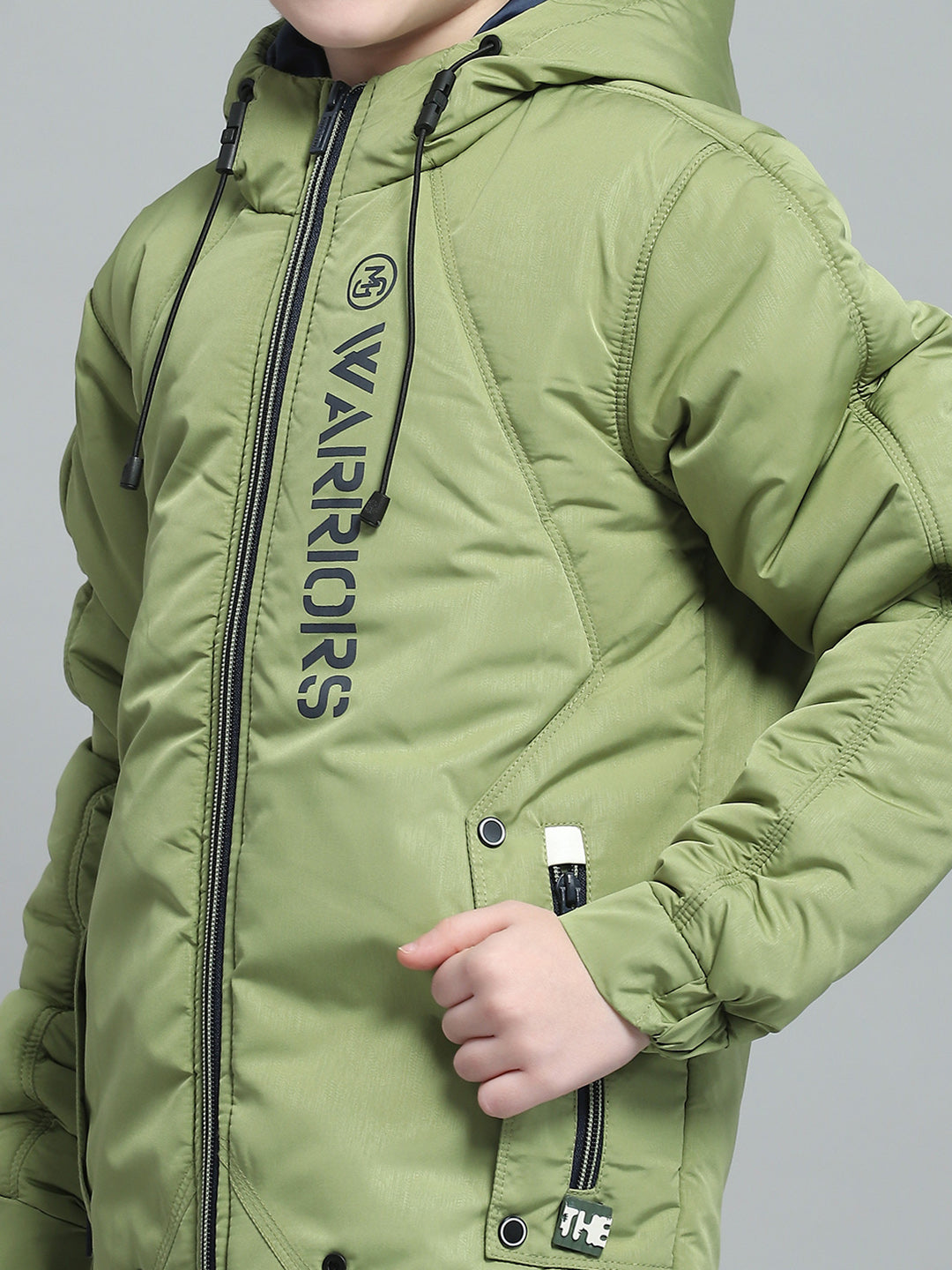 Boys Green Printed Hooded Full Sleeve Jacket