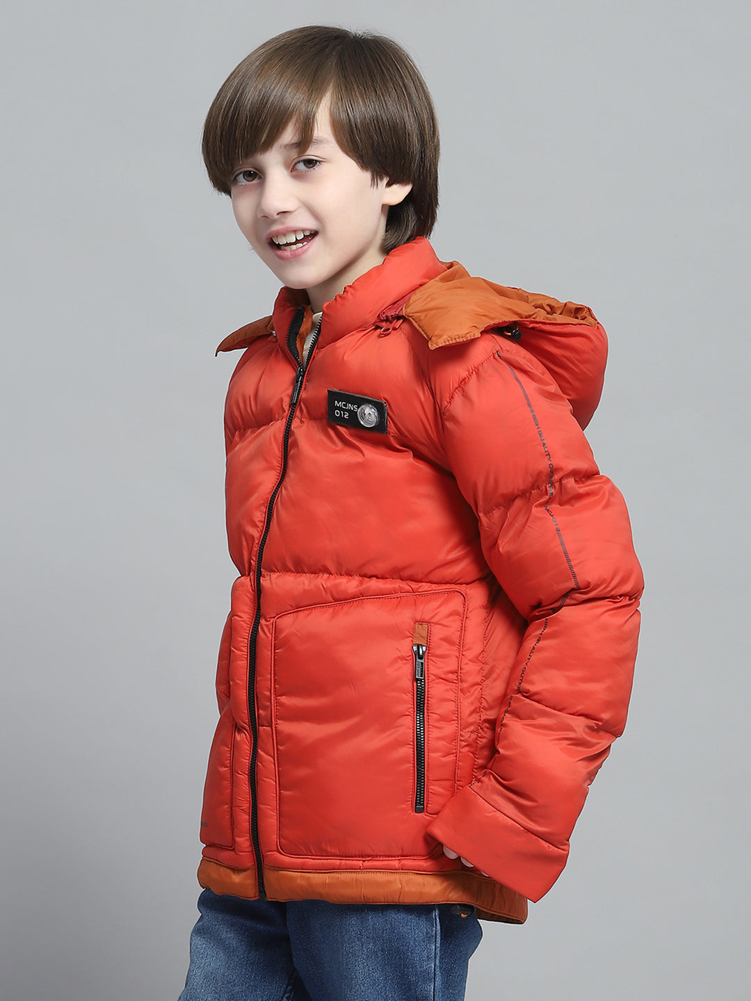 Boys Rust Solid Hooded Full Sleeve Jacket