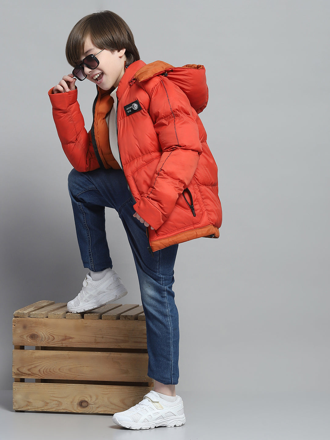 Boys Rust Solid Hooded Full Sleeve Jacket