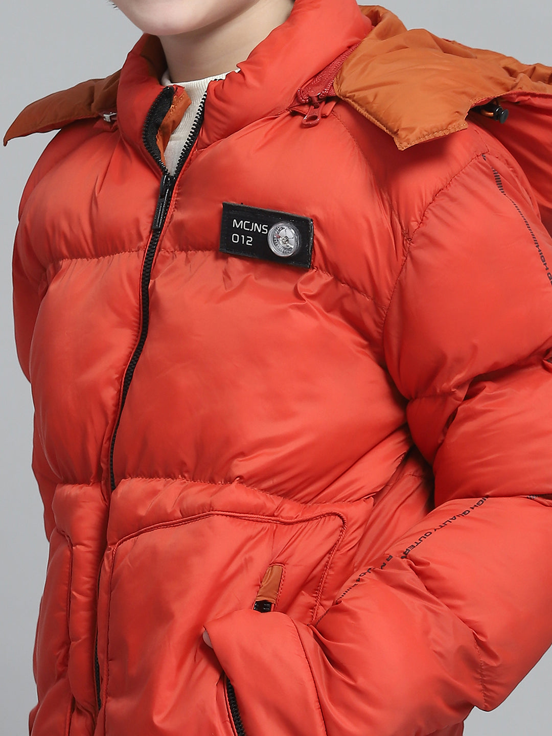 Boys Rust Solid Hooded Full Sleeve Jacket