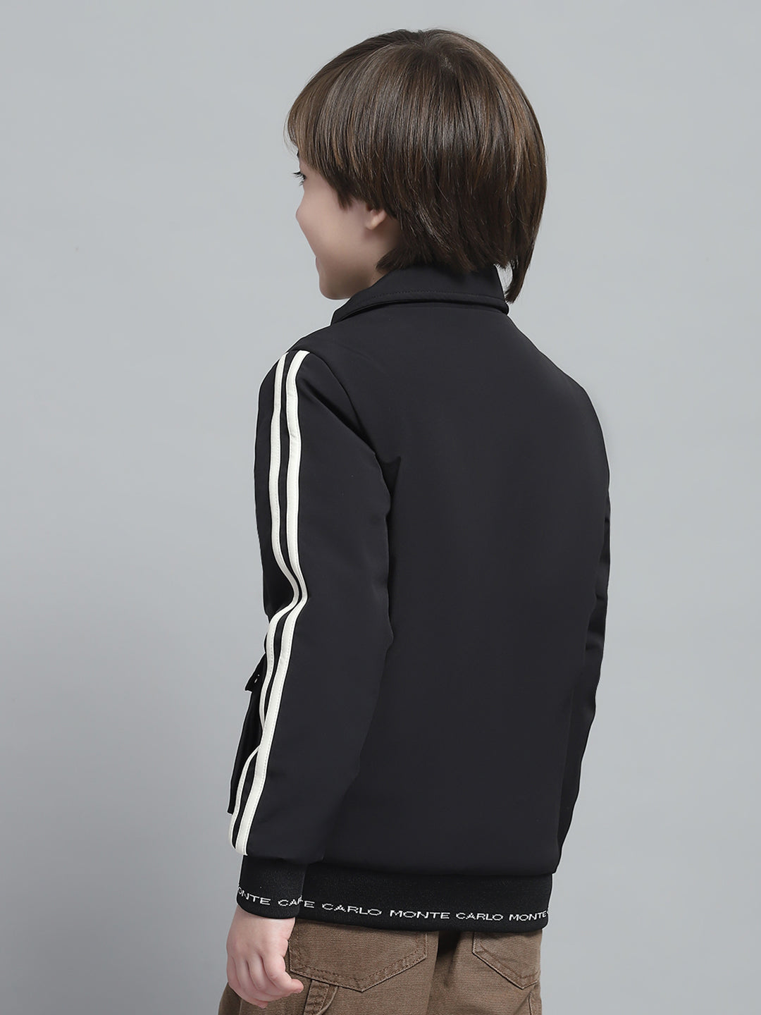 Boys Black Solid Collar Full Sleeve Jacket