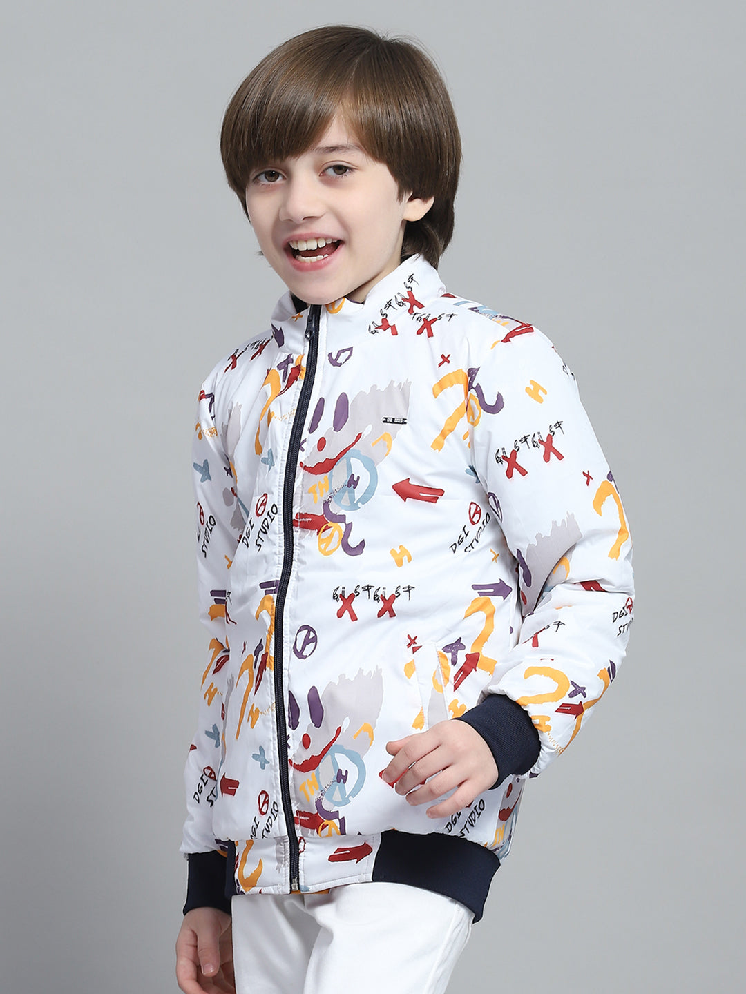 Boys Navy Blue & Red Solid Mock Neck Full Sleeve Reversible Jacket