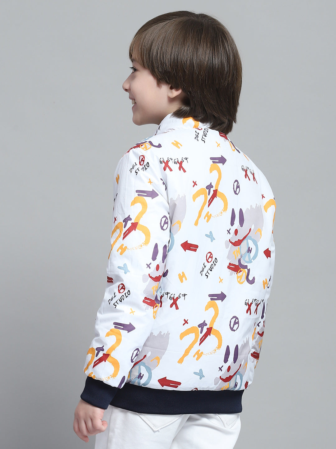 Boys Navy Blue & Red Solid Mock Neck Full Sleeve Reversible Jacket