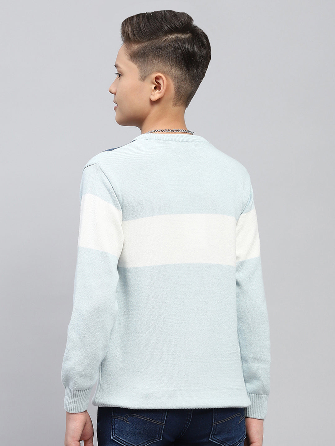 Boys Blue Self Design Round Neck Full Sleeve Pullover