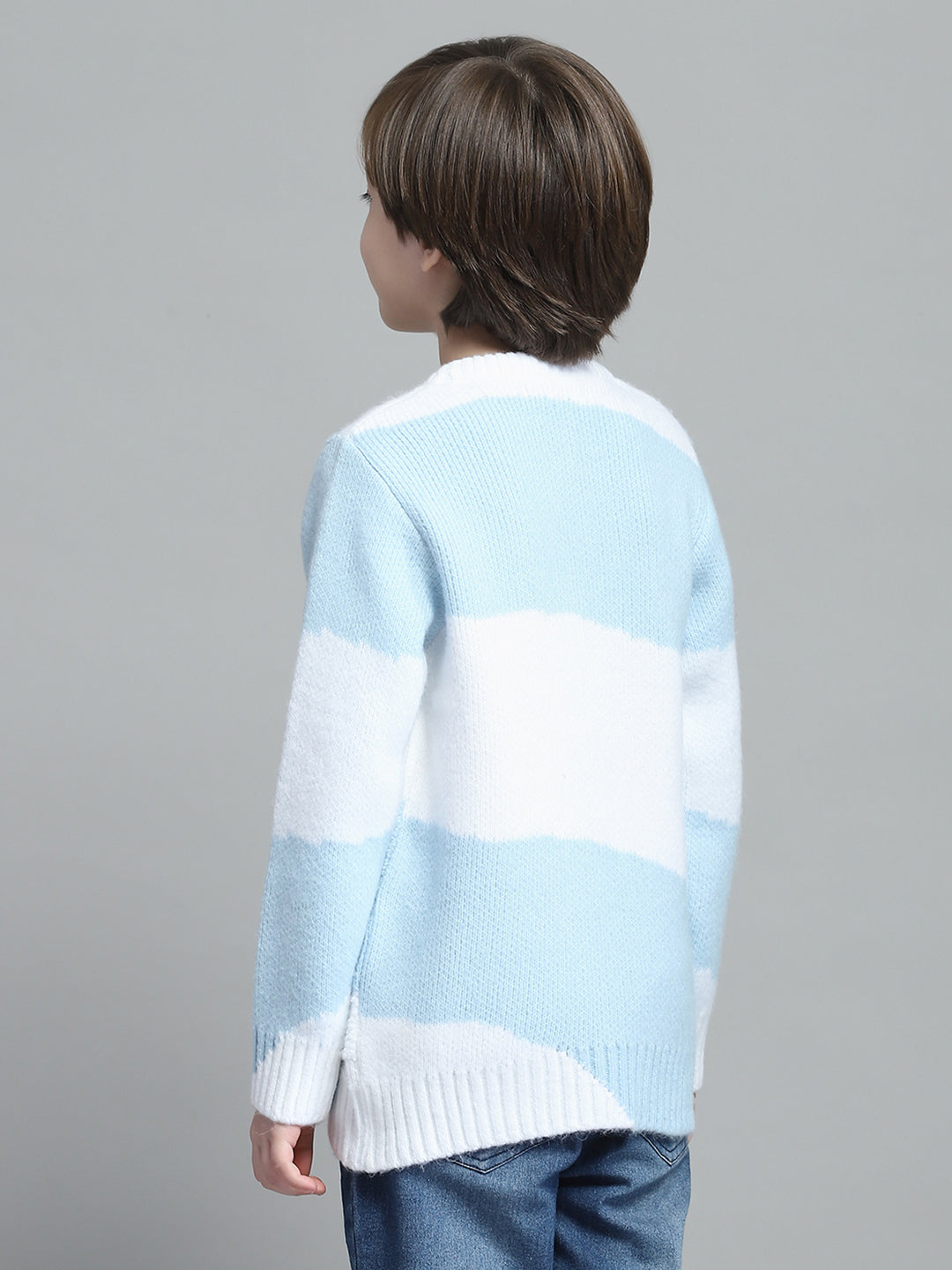 Boys Blue Self Design Round Neck Full Sleeve Pullover