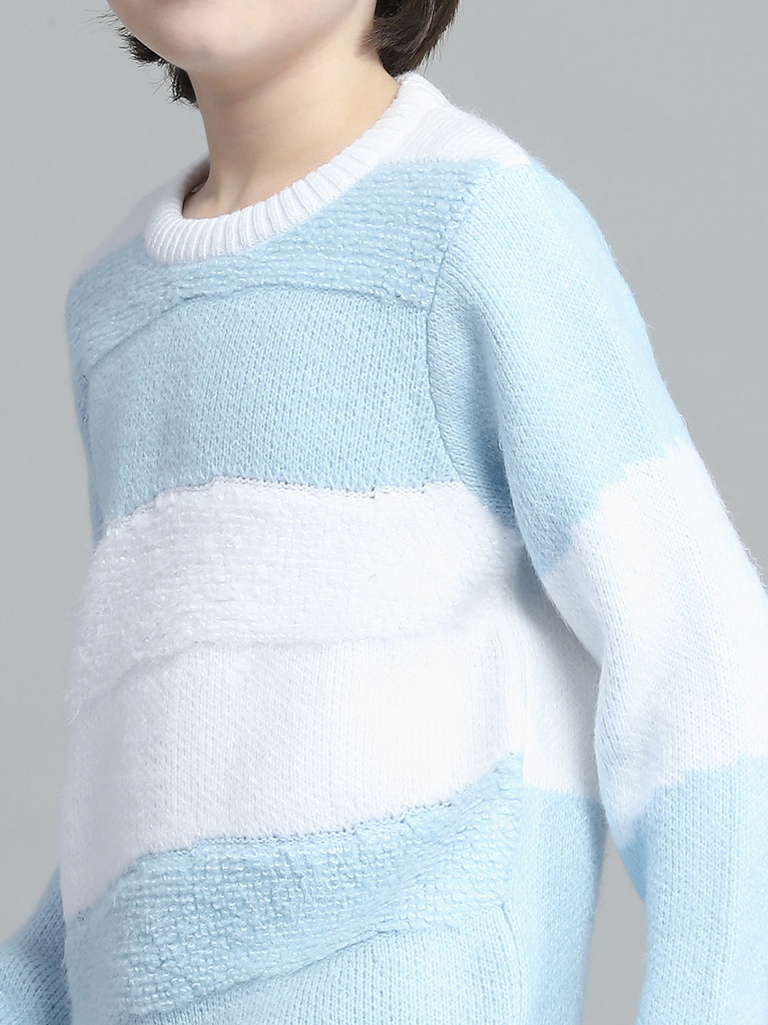 Boys Blue Self Design Round Neck Full Sleeve Pullover