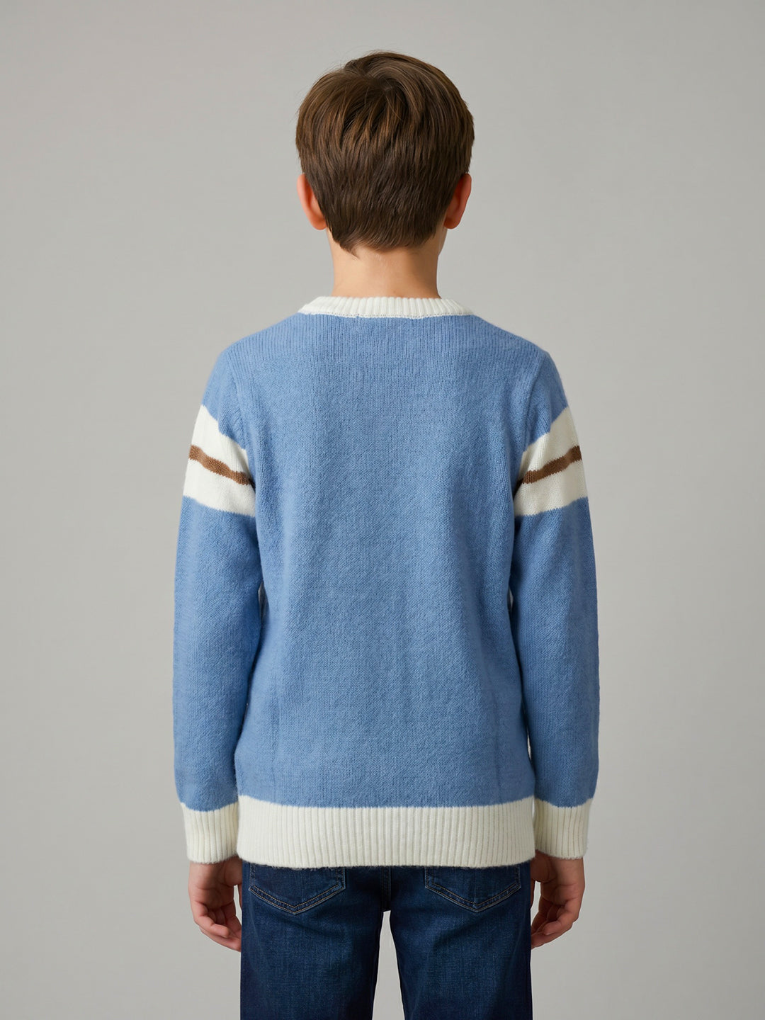 Boys Blue Stripe Round Neck Full Sleeve Pullover