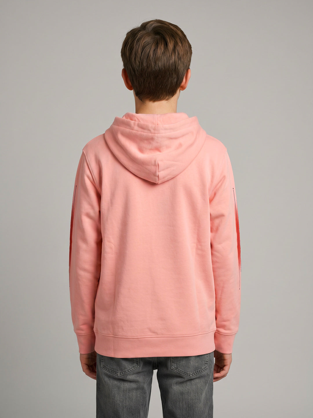 Boys Pink Printed Hooded Full Sleeve Winter T-Shirt