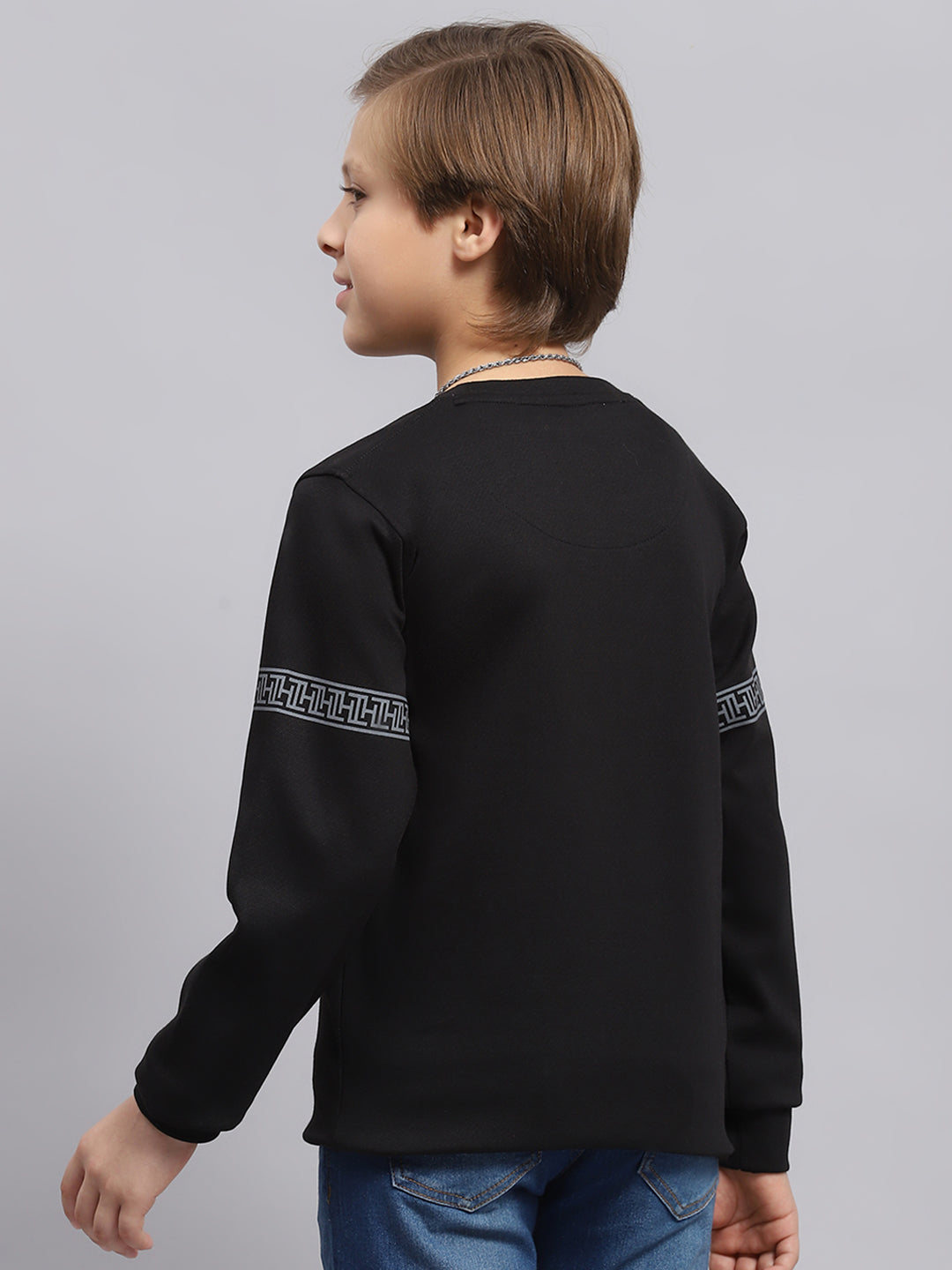 Boys Black Printed Round Neck Full Sleeve T-Shirt