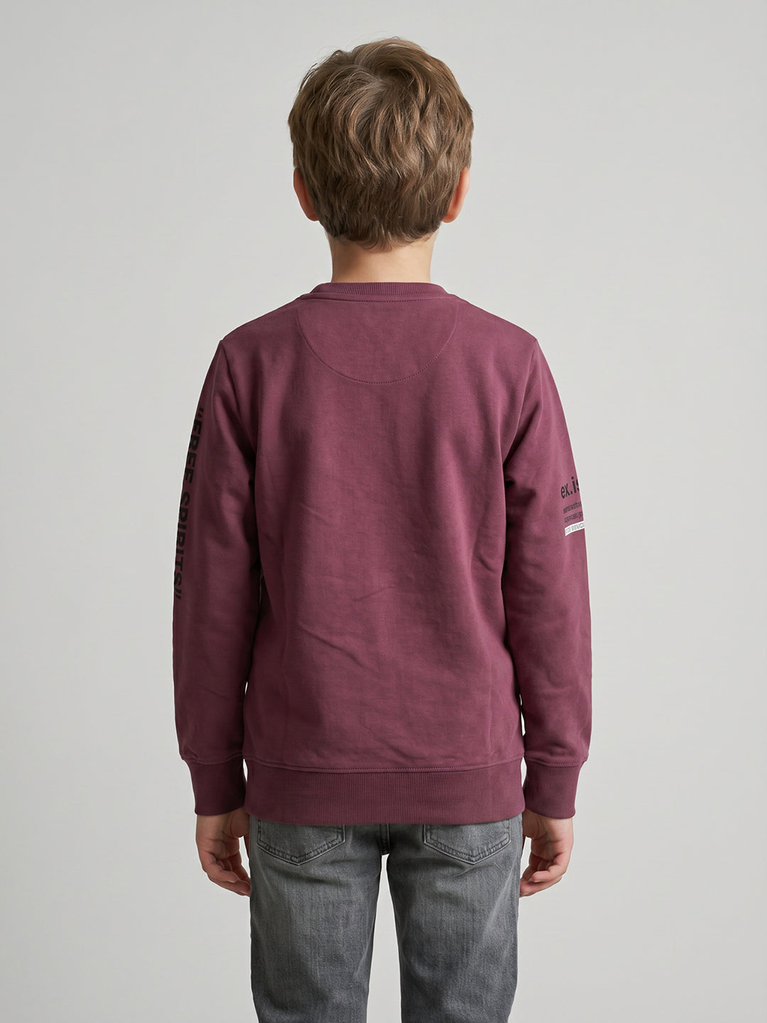 Boys Burgundy Printed Round Neck Full Sleeve Sweatshirt