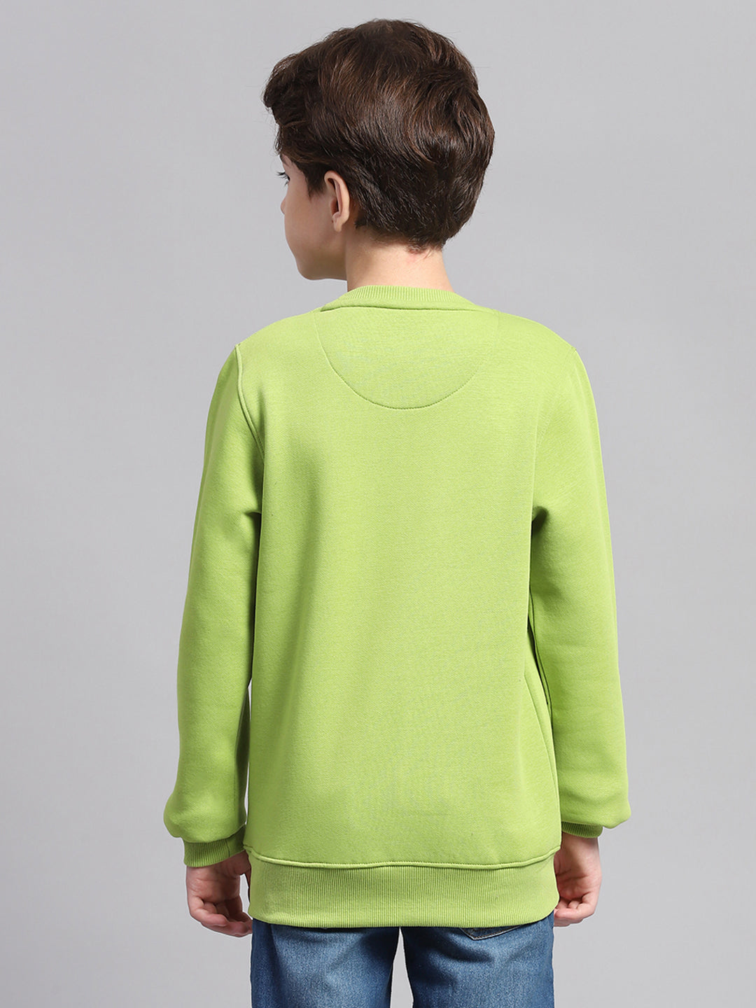 Boys Green Printed Round Neck Full Sleeve Sweatshirt