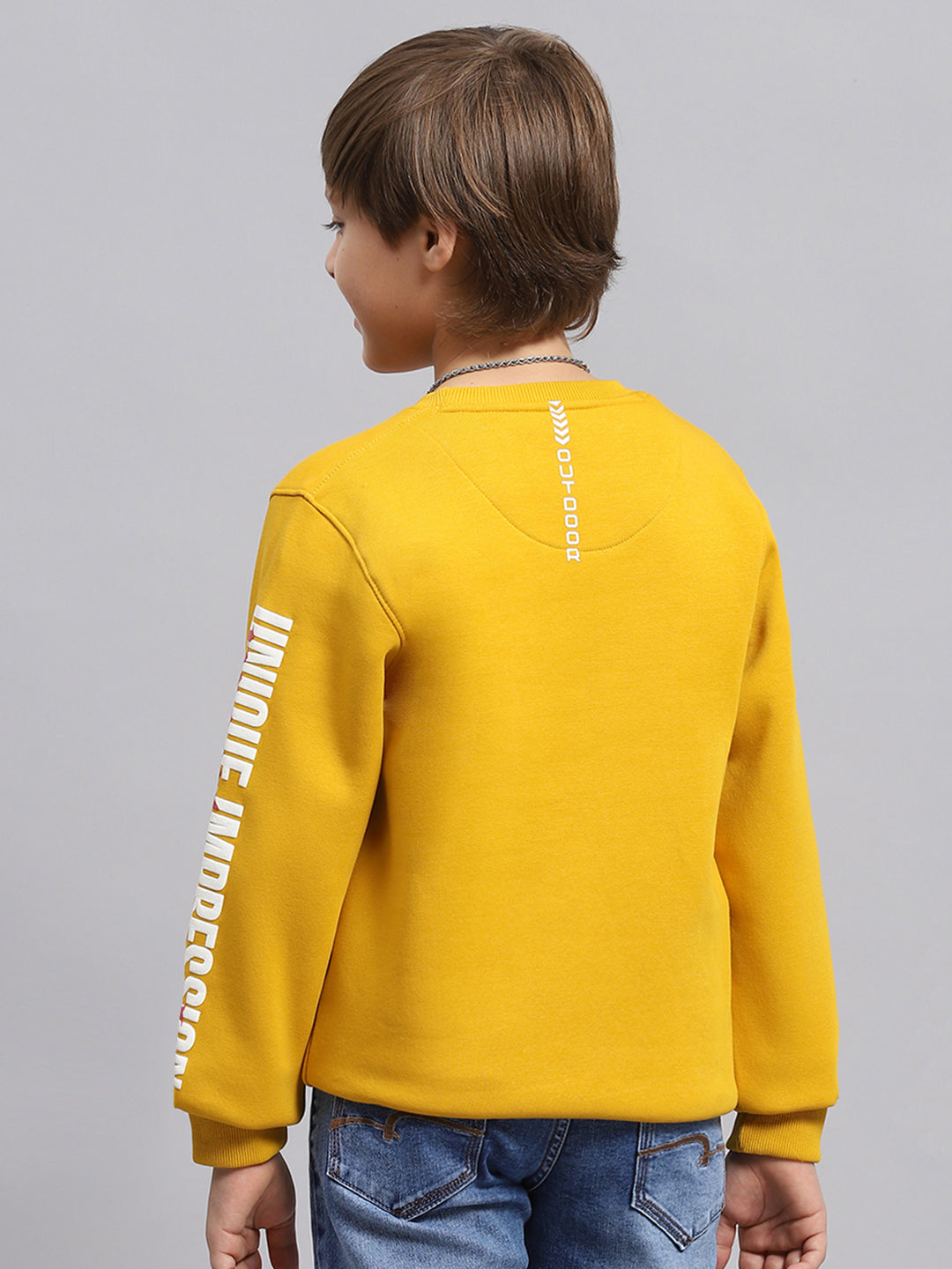 Boys Mustard Printed Round Neck Full Sleeve Sweatshirt