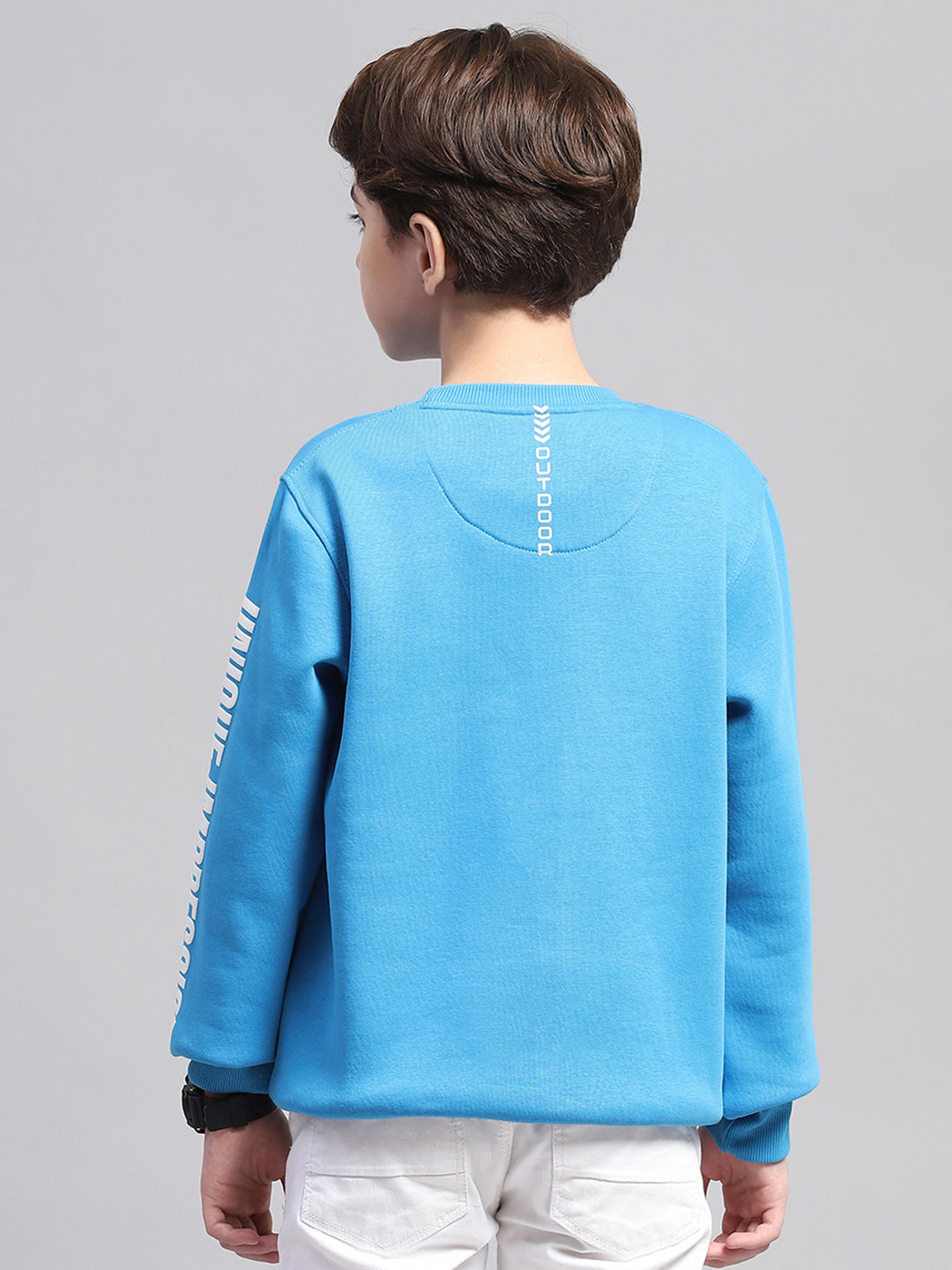 Boys Blue Printed Round Neck Full Sleeve Sweatshirt