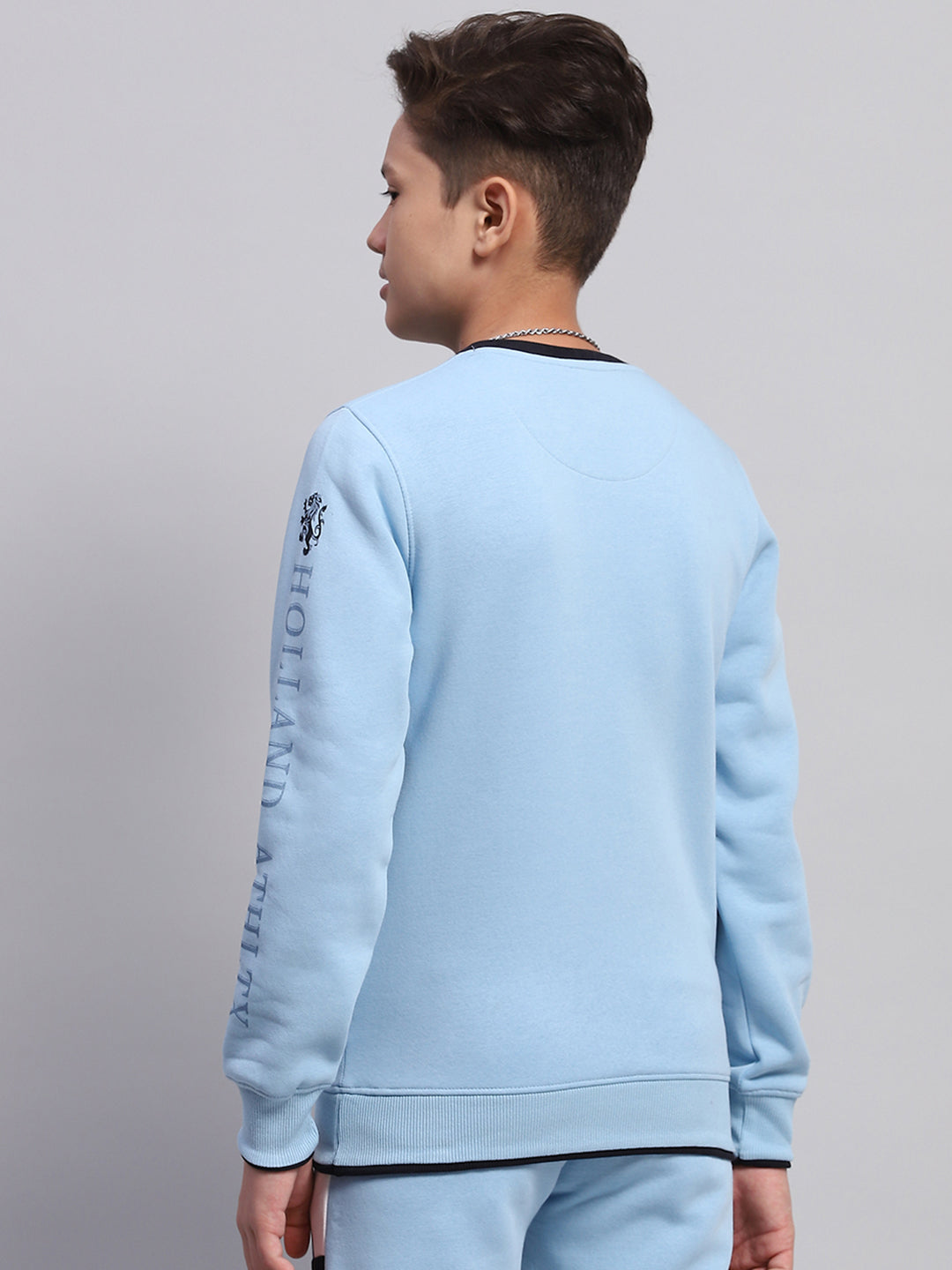 Boys Sky Blue Printed Round Neck Full Sleeve Sweatshirt