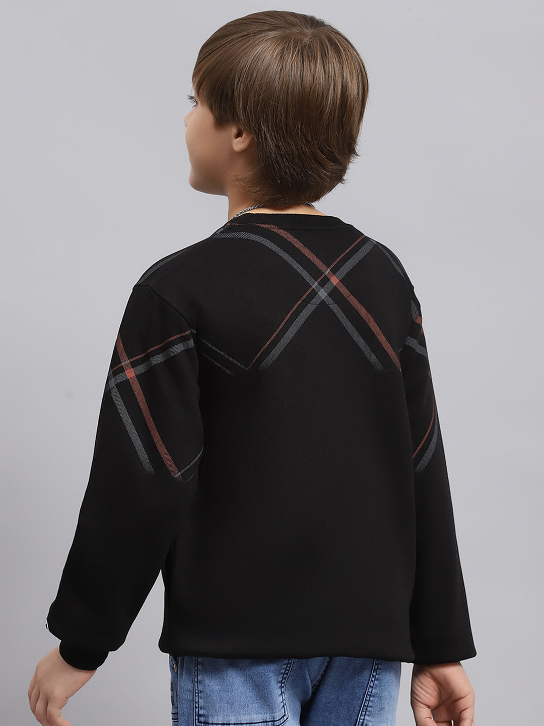 Boys Black Printed Round Neck Full Sleeve Sweatshirt