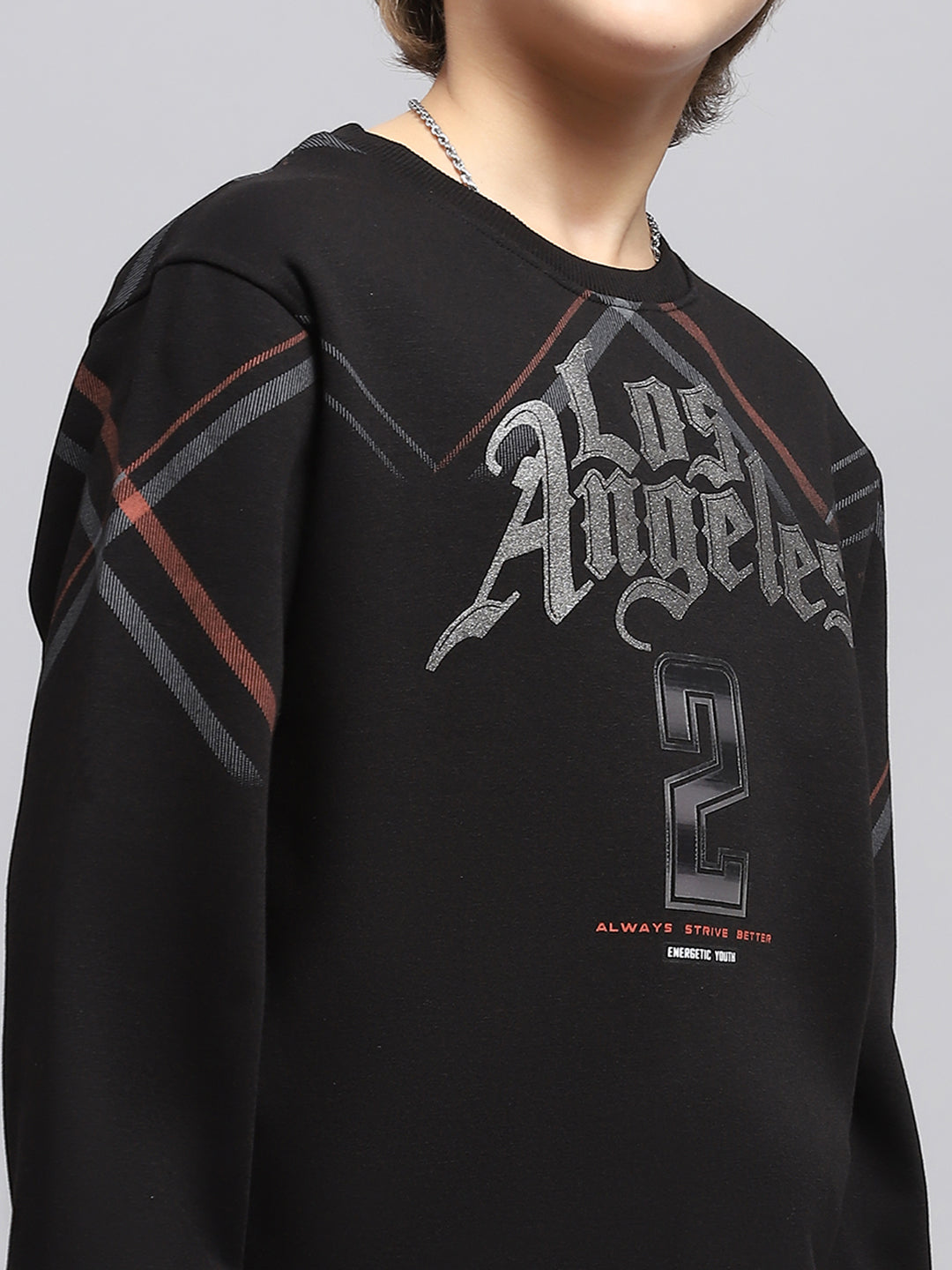 Boys Black Printed Round Neck Full Sleeve Sweatshirt