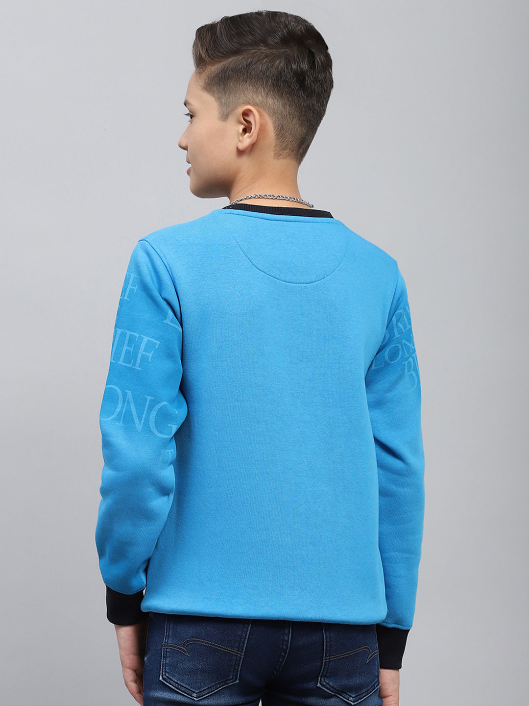 Boys Blue Printed Round Neck Full Sleeve Sweatshirt